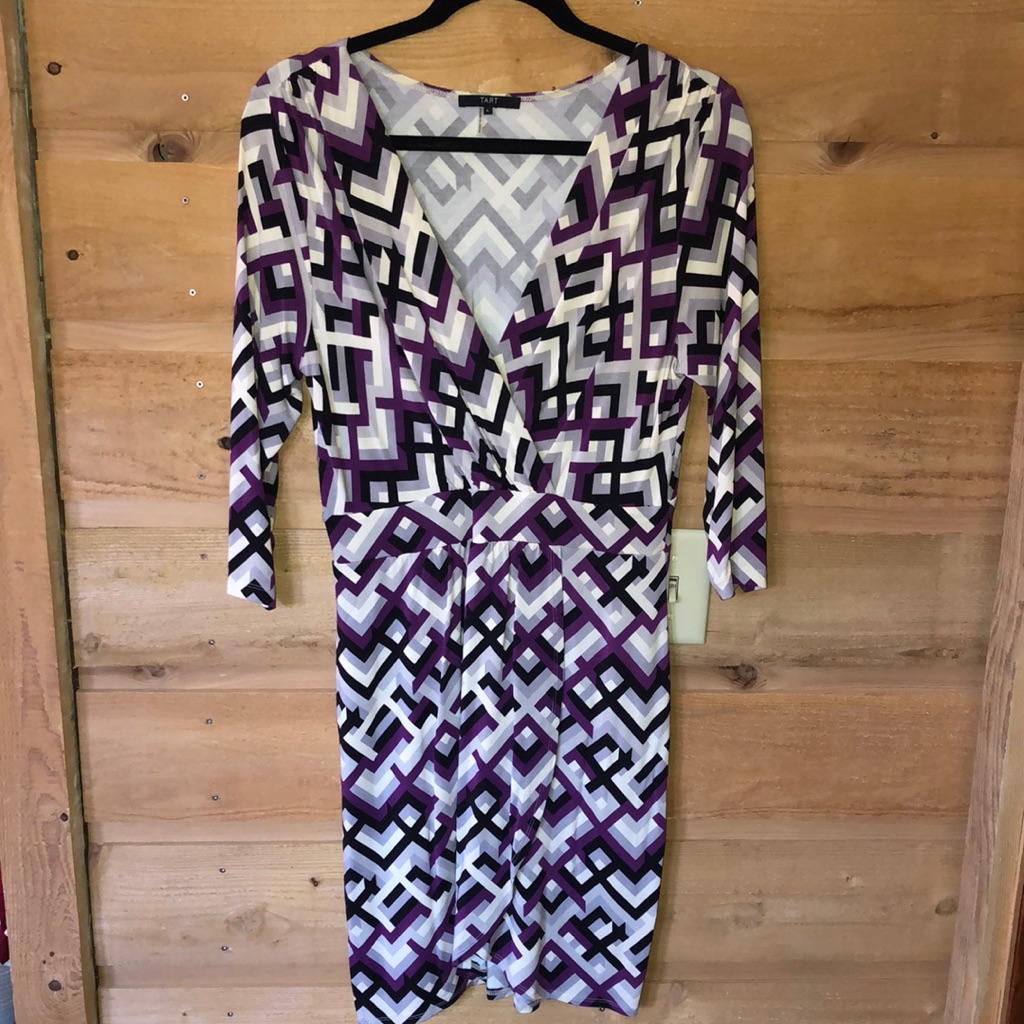 Tart Collection Bellevue Mod Print Wrap Dress Size Large Purple / Gray